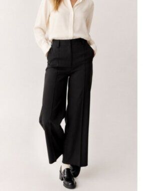 Atelier Reve ZOE Meteorite Black Wide Leg Trousers High Waist Pants Sz 4 NWT